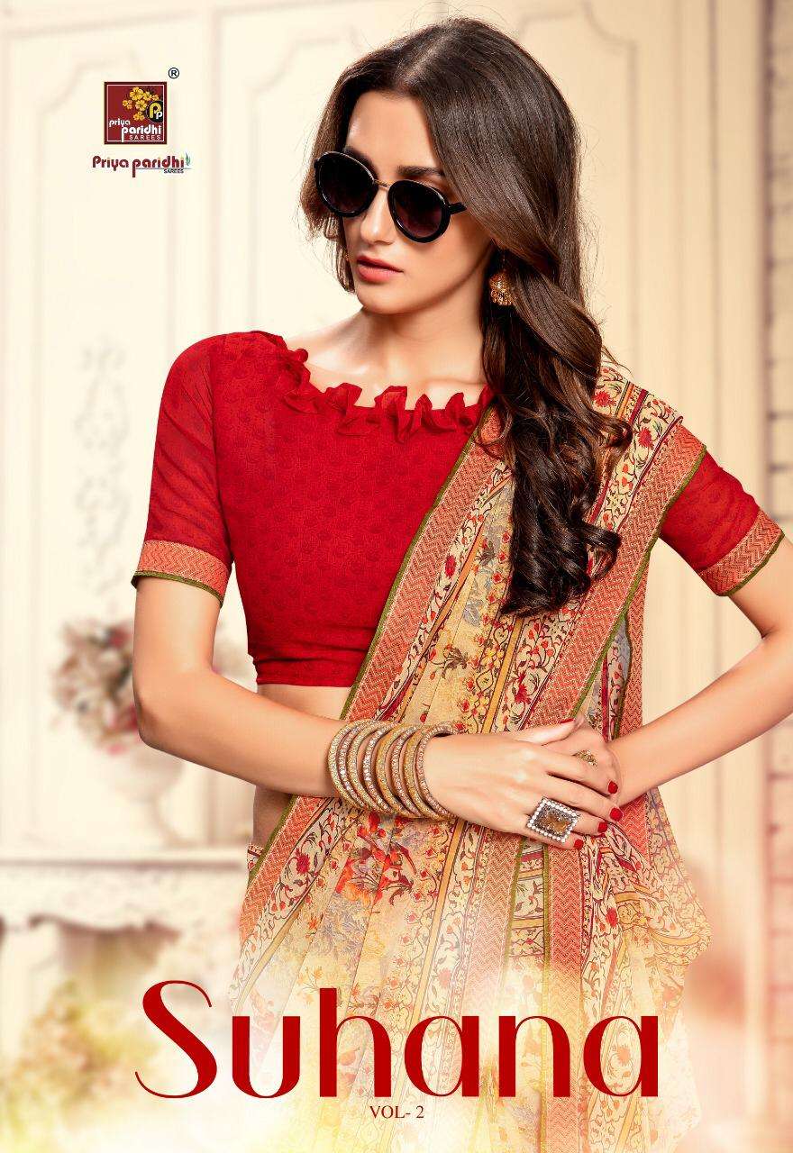 SUHANA VOL-2 BY PRIYA PARIDHI 93 TO 102 SERIES INDIAN TRADITIONAL WEAR COLLECTION BEAUTIFUL STYLISH FANCY COLORFUL PARTY WEAR & OCCASIONAL WEAR PURE GEORGETTE PRINTED SAREES AT WHOLESALE PRICE